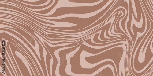 Abstract background pattern with mocha coffee waves. Psychedelic groovy trippy y2k retro seamless pattern in brow and beige colors. Wavy and swirled brush strokes liquid texture for packaging design