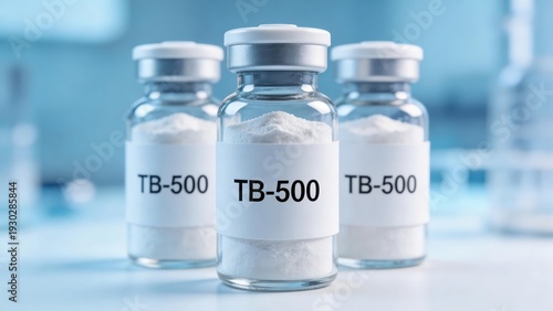 TB-500 peptide therapy for longevity and biohacking, three glass vials