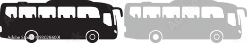 Vector graphic illustration of two tour buses side by side in different styles on transparent background