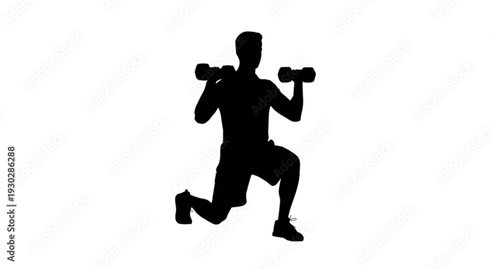 Obraz premium Silhouette of a person performing a lunge while holding dumbbells