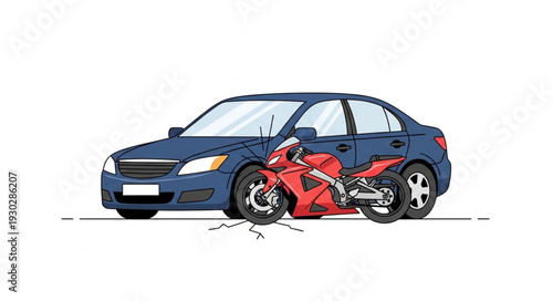 Car and Motorcycle Collision Accident.