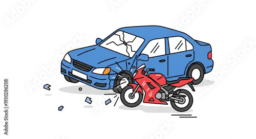 Car and Motorcycle Collision Accident.
