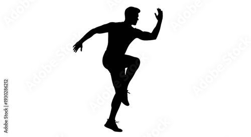 Silhouette of a person in a dynamic dance pose against a white background