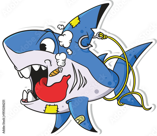 Cartoon Angry Shark Vector Set – Funny Sticker Style
