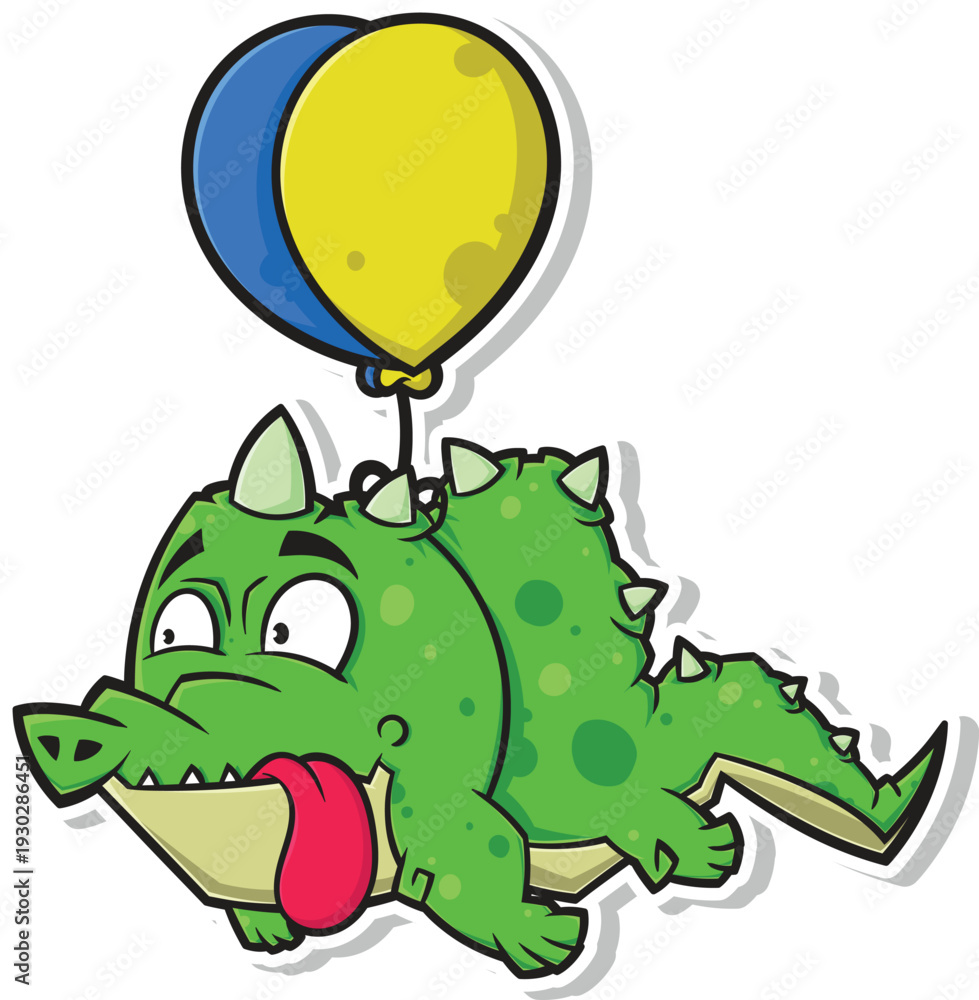Obraz premium Funny Cartoon Crocodile Character Floating with Colorful Balloons Vector Illustration