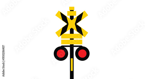 Vector graphic illustration of a standard passive railroad crossing warning signal post with flashing red lights for safety