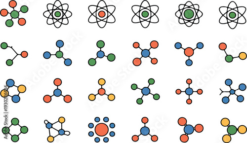 Atom and Molecule Vector Icon Set with Chemical Structure Models and Science Symbols for Education and Laboratory Design