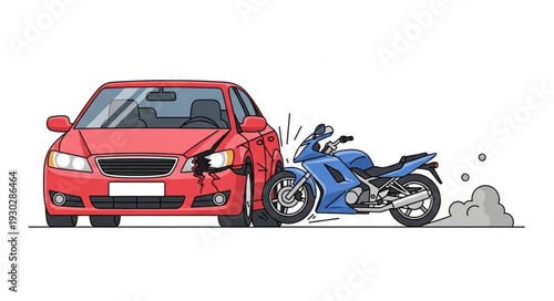 Car and Motorcycle Collision Accident.