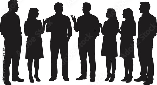 Business people silhouettes standing and talking in group discussion isolated on white background corporate teamwork communication concept vector illustration
