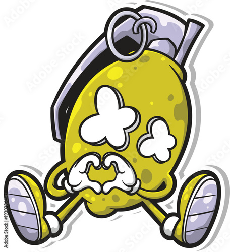 Funny Lemon Grenade Mascot Character Making Heart Gesture Vector