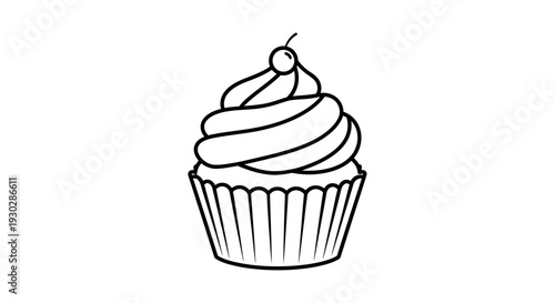 Simple Line Art Cupcake with Cherry on Top