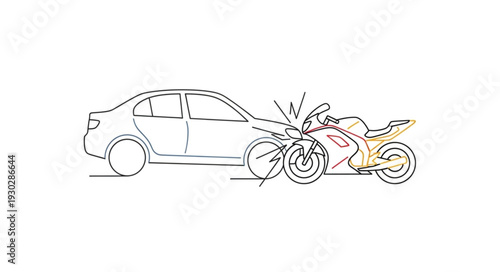 Car and Motorcycle Collision Accident.