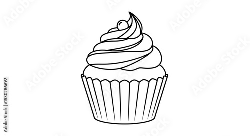 Simple Line Art Cupcake with Swirled Frosting and Cherry