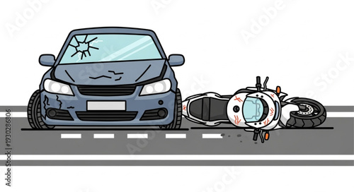 Car and Motorcycle Accident Scene.