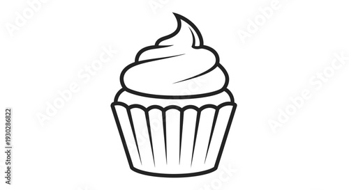 Simple Line Art Icon of a Cupcake with Swirled Frosting