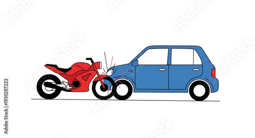 Car and Motorcycle Collision Accident.
