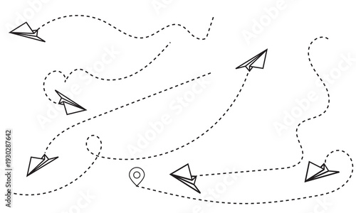 paper Plane icon set, Line with editable stroke. plane illustration. outline flying from panes different angles. 