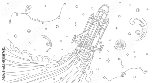 Space Shuttle Launching into Space with Fiery Exhaust and Stars