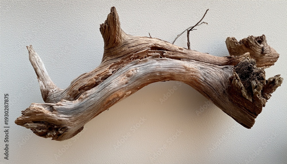 Fototapeta premium Broken Tree Branches With Detached Bark Rustic Wood Branch Weathered Driftwood Log And Rustic Broken Tree Branches