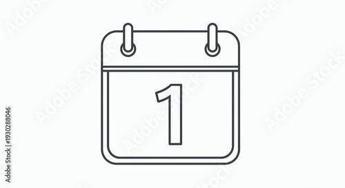 Simple Calendar Icon with Number 1, First Day of Month, Planning, Schedule, Date Concept
