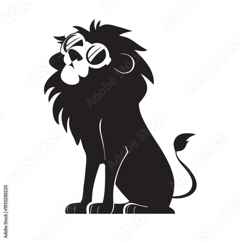 Lion Wearing Sunglasses Cartoon Silhouette Cool Animal Character on White Background
