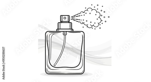 Perfume bottle spraying mist, elegant design, beauty and fragrance concept