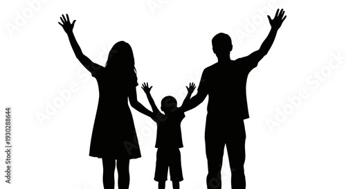 Silhouette of happy family with child.