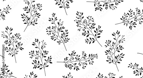 Black and white leafy branch pattern.