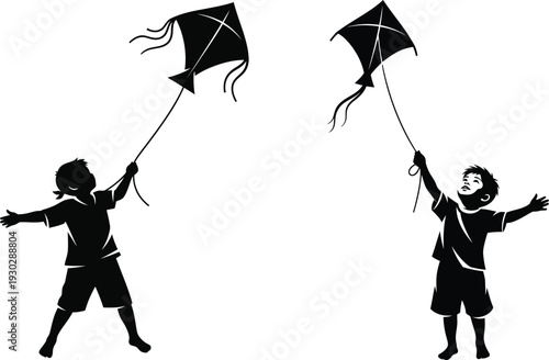 Children flying kites in a playful moment