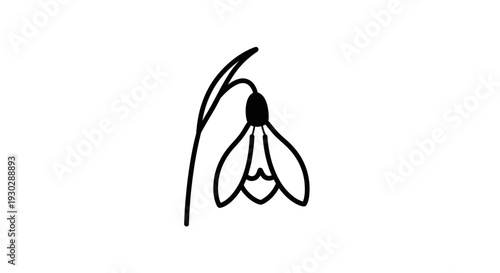 Minimalist Black and White Snowdrop Flower Icon