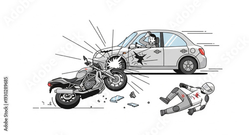 Car and Motorcycle Collision Accident.