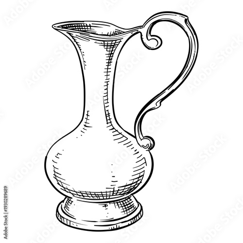 vintage brass jug pitcher vase vector line art hand drawn illustration