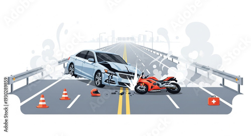 Car and Motorcycle Collision Accident.