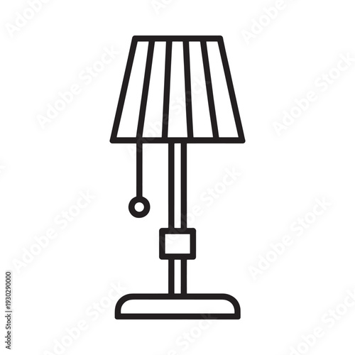 Simple black line drawing of a table lamp with pleated shade
