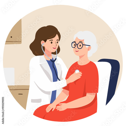 Doctor checking elderly heartbeat. Medical checkup of senior patient. Physician examining elderly person. Healthcare professional listening to senior’s heart. Elderly set