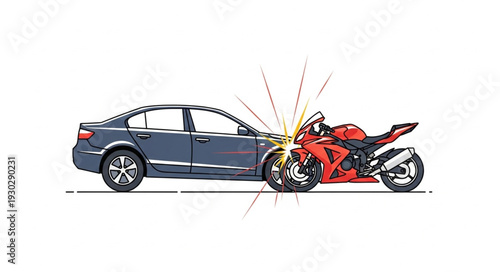 Car and Motorcycle Collision Accident.