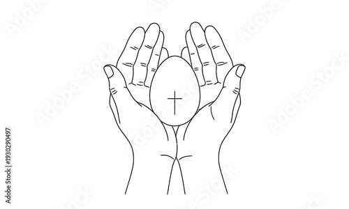 A diagram of two hands forming a christian prayer gesture with a cross