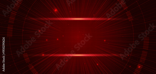Futuristic technology hi speed red lines element on dark red background.