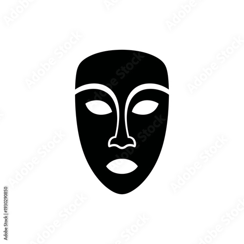 Minimalist Black African Tribal Mask Icon Design