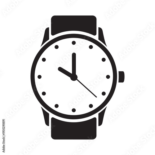 Simple black and white illustration of an analog wristwatch