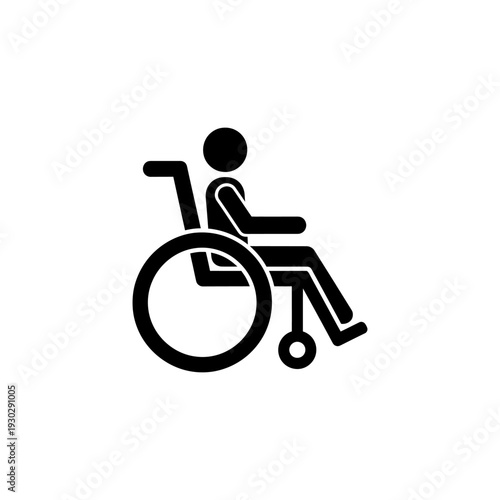 Simple Black Wheelchair Icon Symbol on White Background