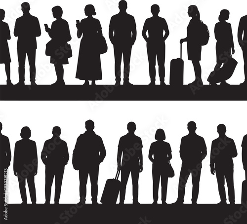 Travelers People Silhouettes Set with Luggage Vector Illustration"