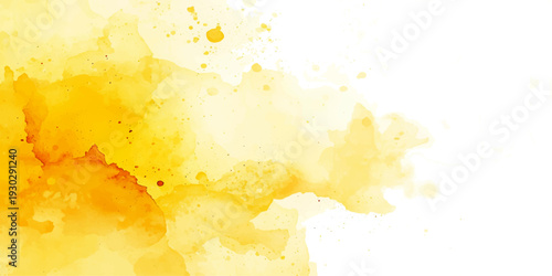 Obraz na plátně Abstract yellow paint background with orange watercolor splashes and grunge ink