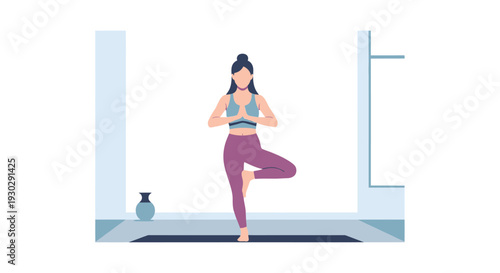 Woman doing yoga in tree pose.