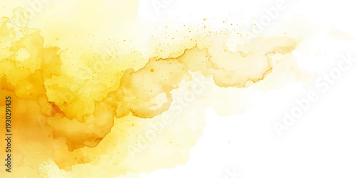 A fresh orange juice splash merges with abstract yellow and white smoke clouds to create a healthy food texture against a macro watercolor background