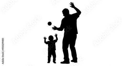 Father and son playing with ball.