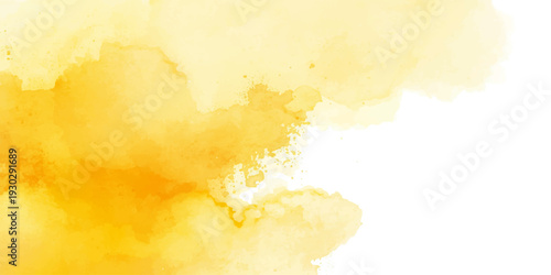 Abstract yellow watercolor painting on aged parchment texture with grunge paint splashes and vintage paper pattern for an artistic backdrop