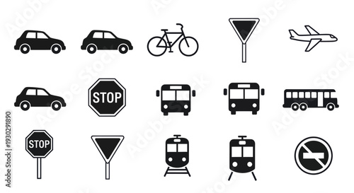 Collection of modern transportation icons for urban planning and design