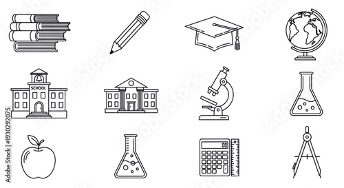 Essential school and education icons for learning and teaching