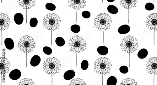 Black and white dandelion flower designs.